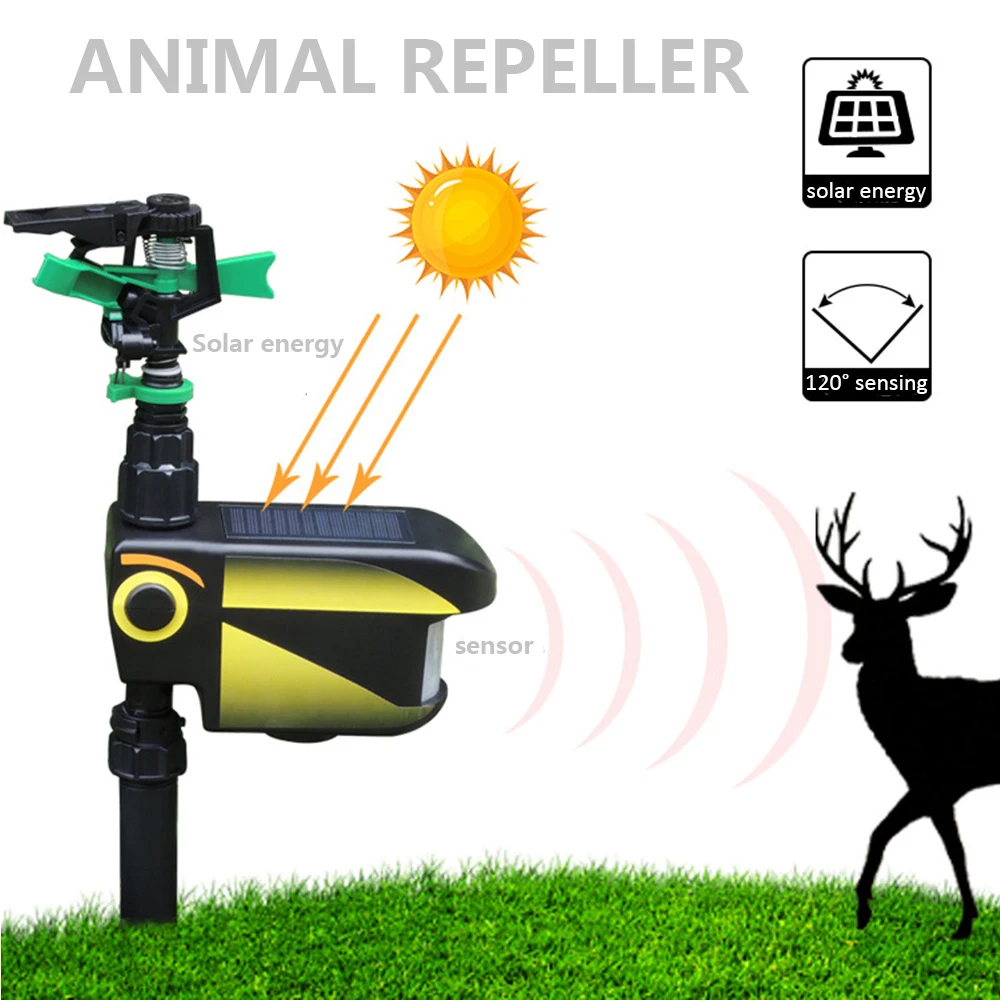 

Solar Power Motion Activated Sprinkler Animal Repeller Automatic Sensor Adjustable Spray Angle Sprinkle Distance for Garden