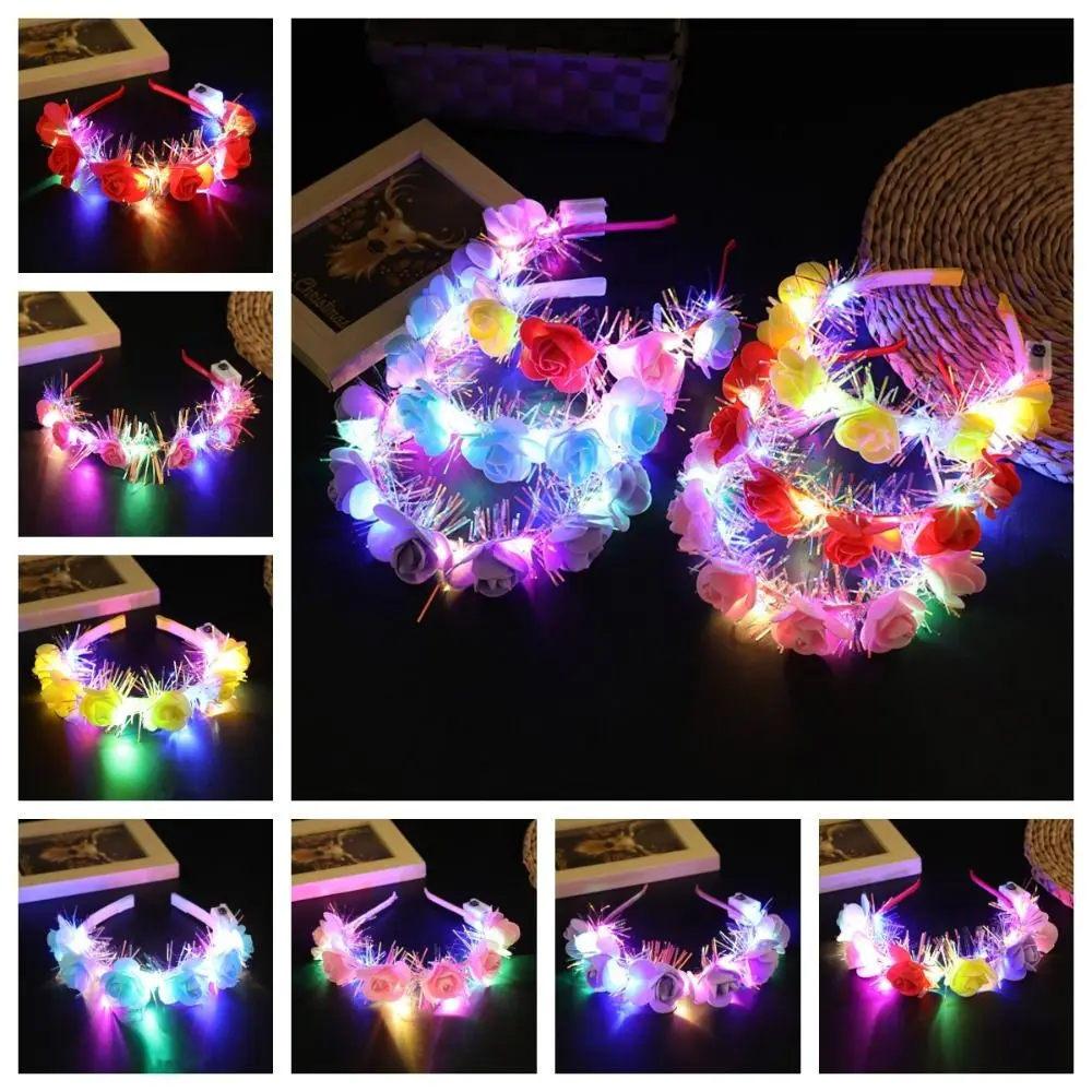 Sweet Floral Headpiece Light Flower Headband Garland Hairband Luminous Flower Wreath Headwear Light Up Flower Crown Wedding