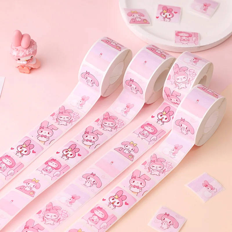 500Pcs/Rolls Kawaii Sanrio Stationery Sticker My Melody Round Seal Stickers Hello Kitty Kuromi Pachacco Children Reward Sticker