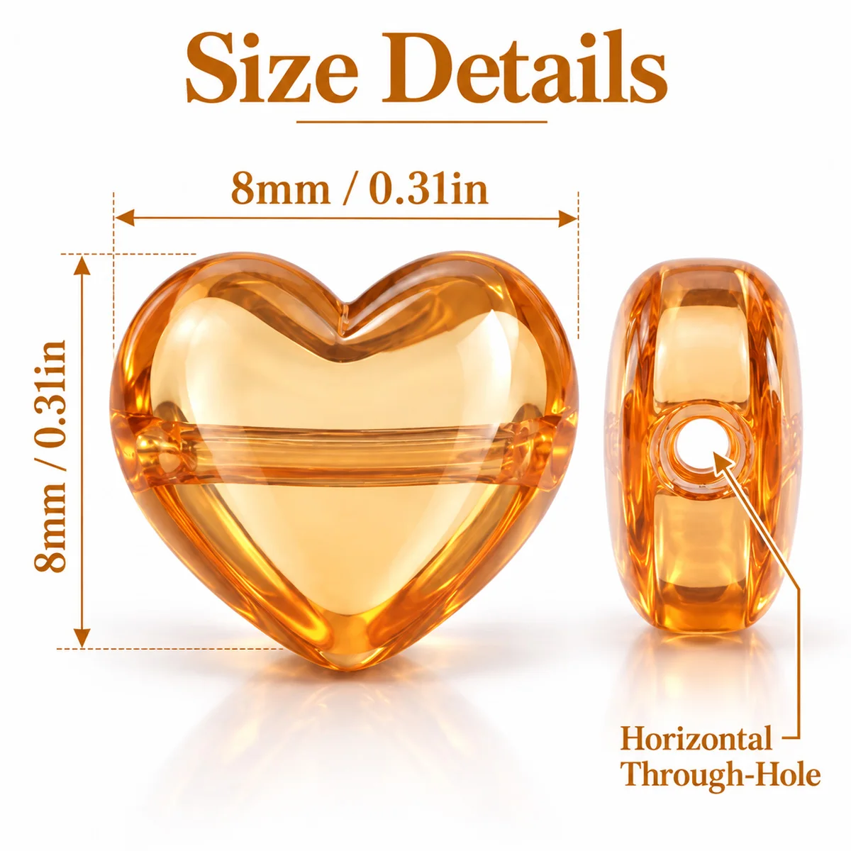 8mm 40-120Pcs AB Amber Golden Heart-shaped Crystal Glass Beads for Jewelry Making Bracelet Necklace Keychain DIY Accessories