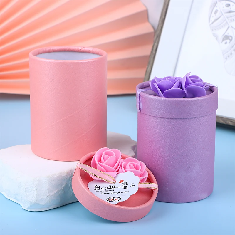 1Pc Round Flower Paper Boxes Gift Packaging Box Lid Flowers Bucket Gift Box Gift Candy Party Wedding Gift Candy Box