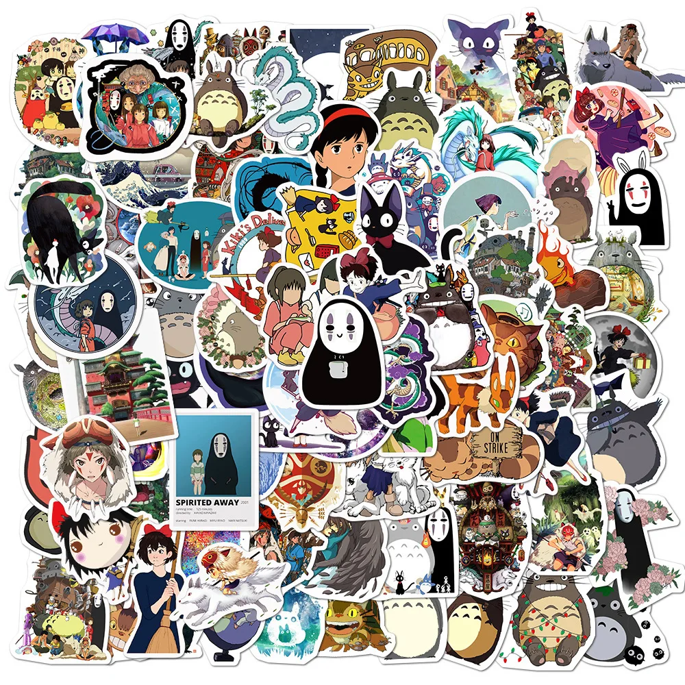 100pcsHayao Miyazaki Anime Cartoon Sticker Chihiro/Chinchilla/Faceless Man/Witch/Ghost Princess/Decorative Sticker Waterproof
