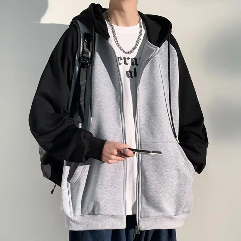 

Sweatshirts for Men No Logo Sweat Shirt High Quality Cotton Simple 90s Vintage Korean Style Tops Cheap Y2k Man Hoodies Splicing