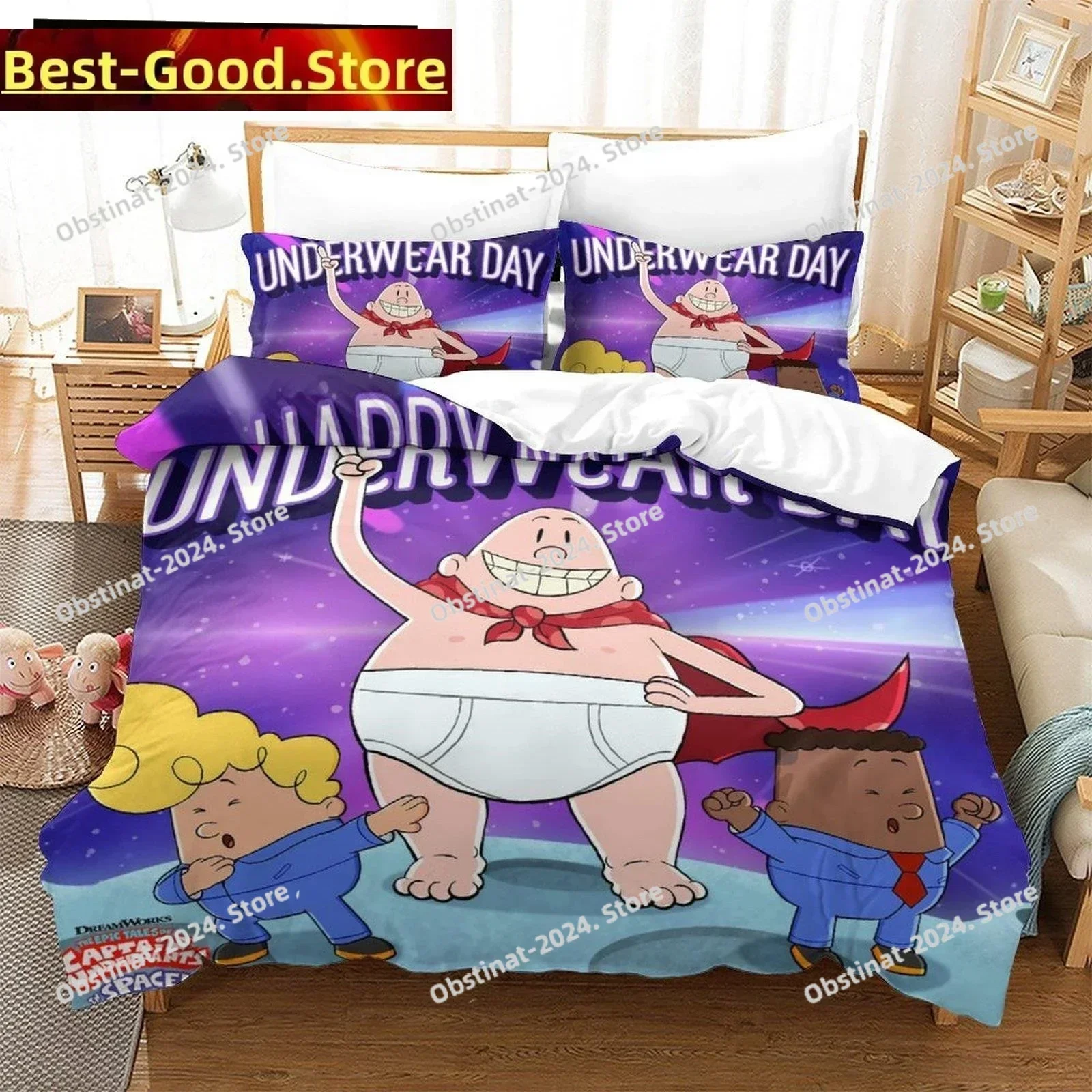 Fashion Cartoon Kawaii Captain Underpants Bedding Set Printed Comforter Quilt Bed Cover Pillow Case 3 Pieces Set Kids Adult Size