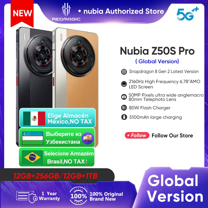 【Liquidación】Nubia Z50S Pro 5G Versión Global 120Hz AMOLED Snapdragon 8 Gen 2 Última Cámara Dual de 50MP 80W Carga Rápida