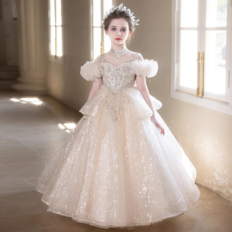 Girls' Dress High-End Light Luxury Niche Host Beautiful Princess Dress Children's Day Piano Performance Costume