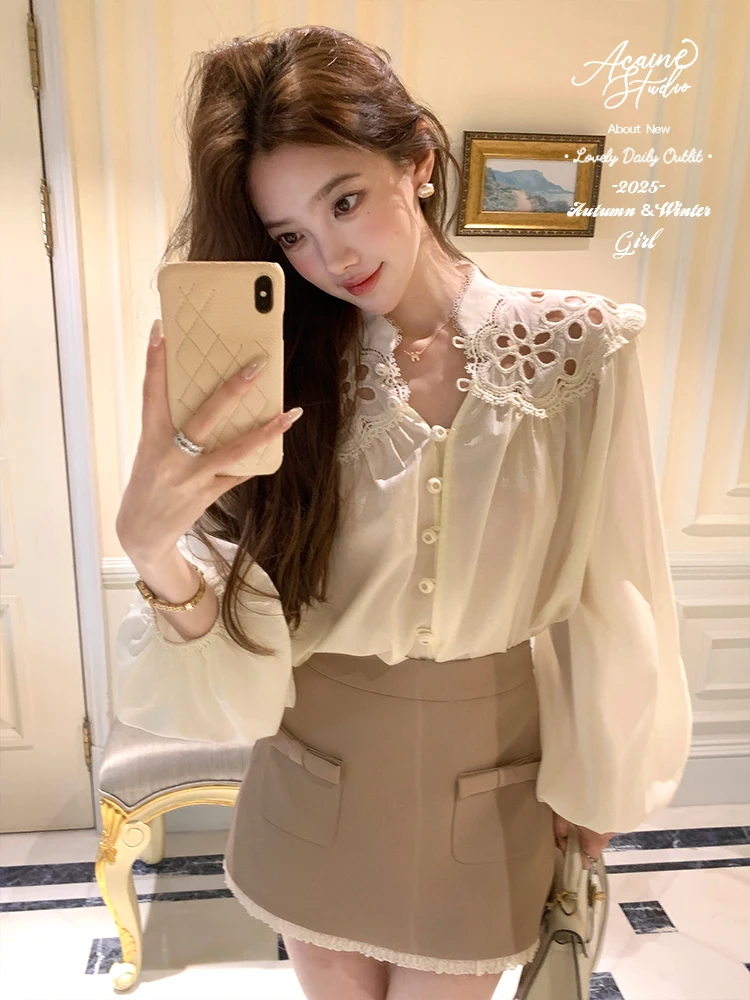 

Женская футболка-лонгслив Acaine с рукавами-фонариками, для многослойного ношения, повседневная, свободного кроя, из дышащей хлопковой смеси