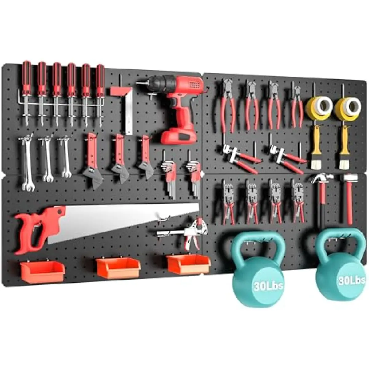 Metal Pegboard System 4x12x24 Inch Black Lacquered Steel Panels 40 Hooks 40 Locks Mounting Hardware Included 60 Lb Load Capacity