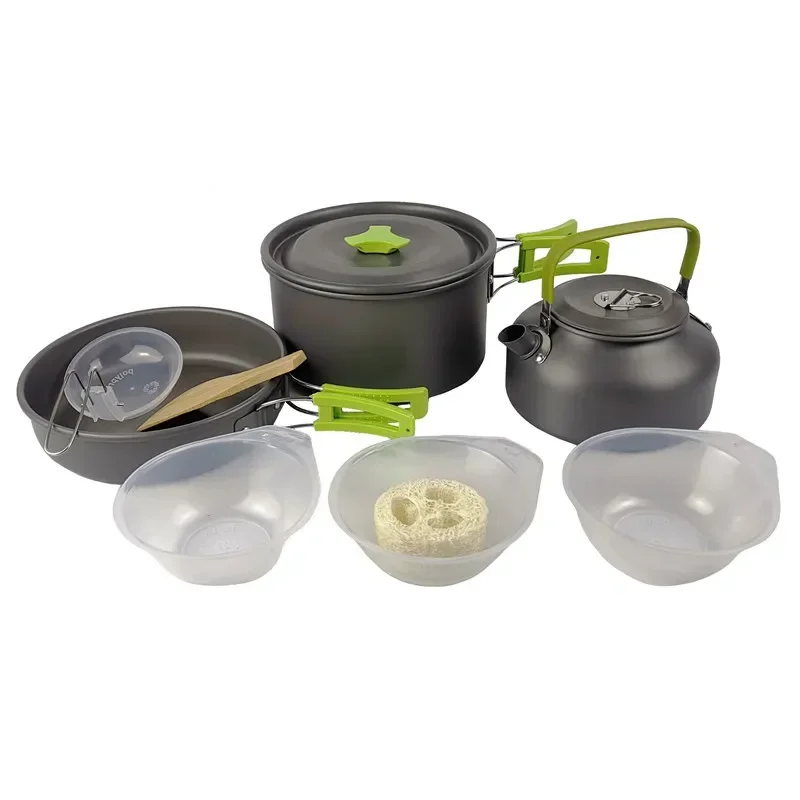 Camping Cookware Set Aluminum Outdoor Tableware Cookset Cooking Kit Pan Bowl Kettle Pot Portable Hiking BBQ Picnic Equipment