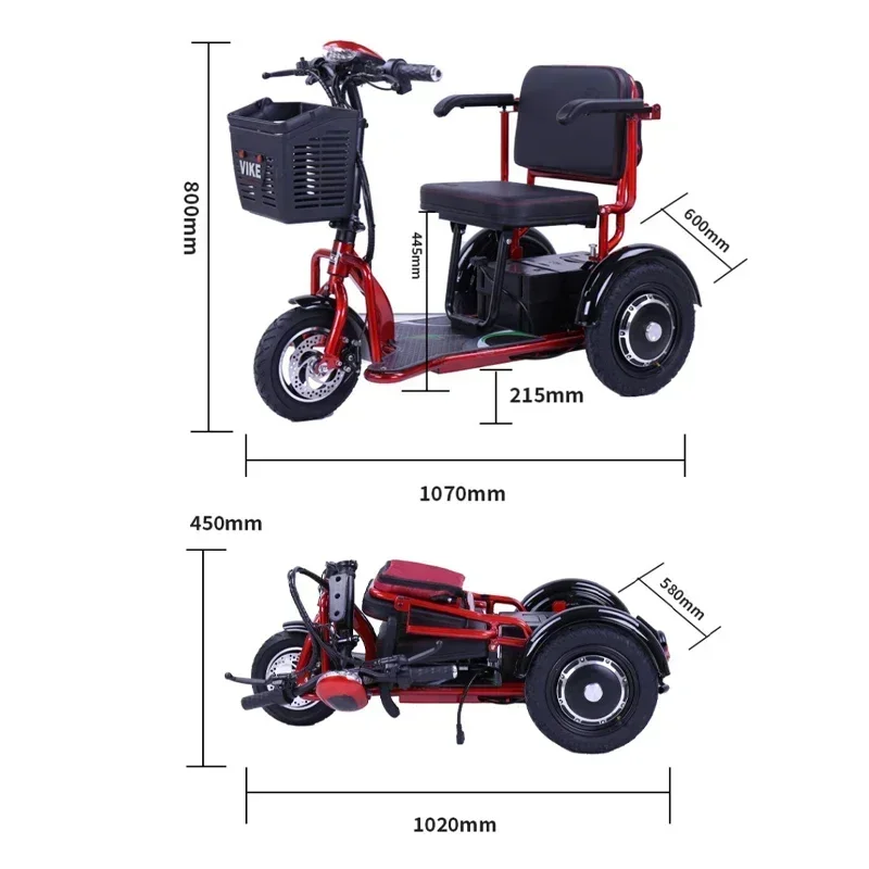 Electric Tricycle Elderly Mini Portable Electric Bike 3-wheeled Electric Vehicle 380W 48V 20AH Lithium Battery Foldable Leisure