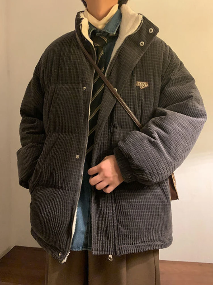 Vintage Corduroy Women Parkas Y2K Winter Thick Anti Lamb Fleece Warm Stand Collar Coats Bf Korean Streetwear Oversized Outerwear