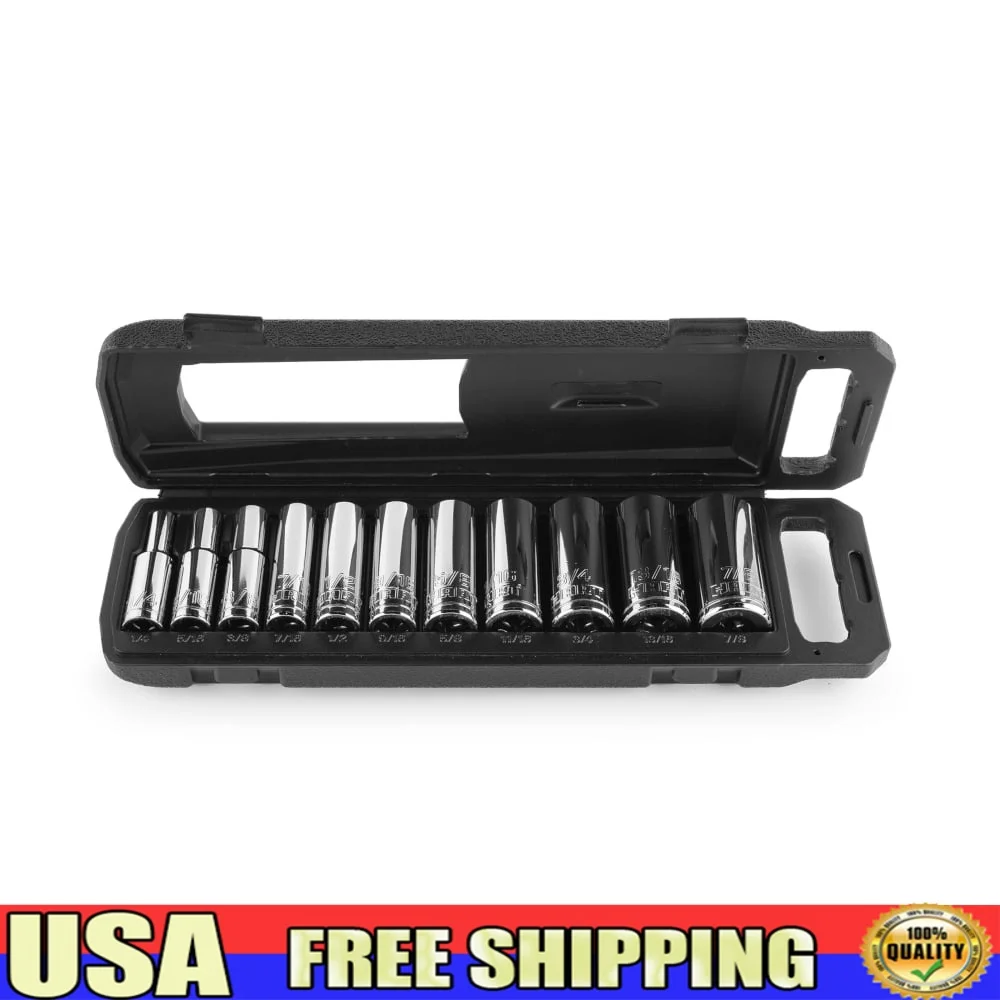 

Набор глубоких головок из 11 предметов, 3/8 дюйма, SAE, хромованадиевая сталь, устойчивая к ржавчине, 6-точечная конструкция, сверхмощные автомобильные инструменты