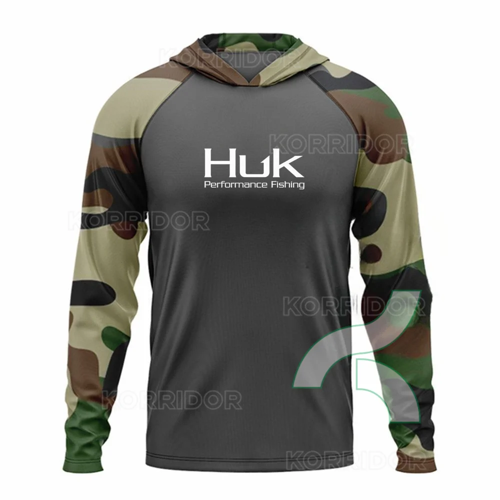 HUK Fishing Shirt Men Camouflage Hoodie T-shirts Sun Protection Fishing Clothing Camisa De Pesca Breathable Anti-UV Fishing Suit