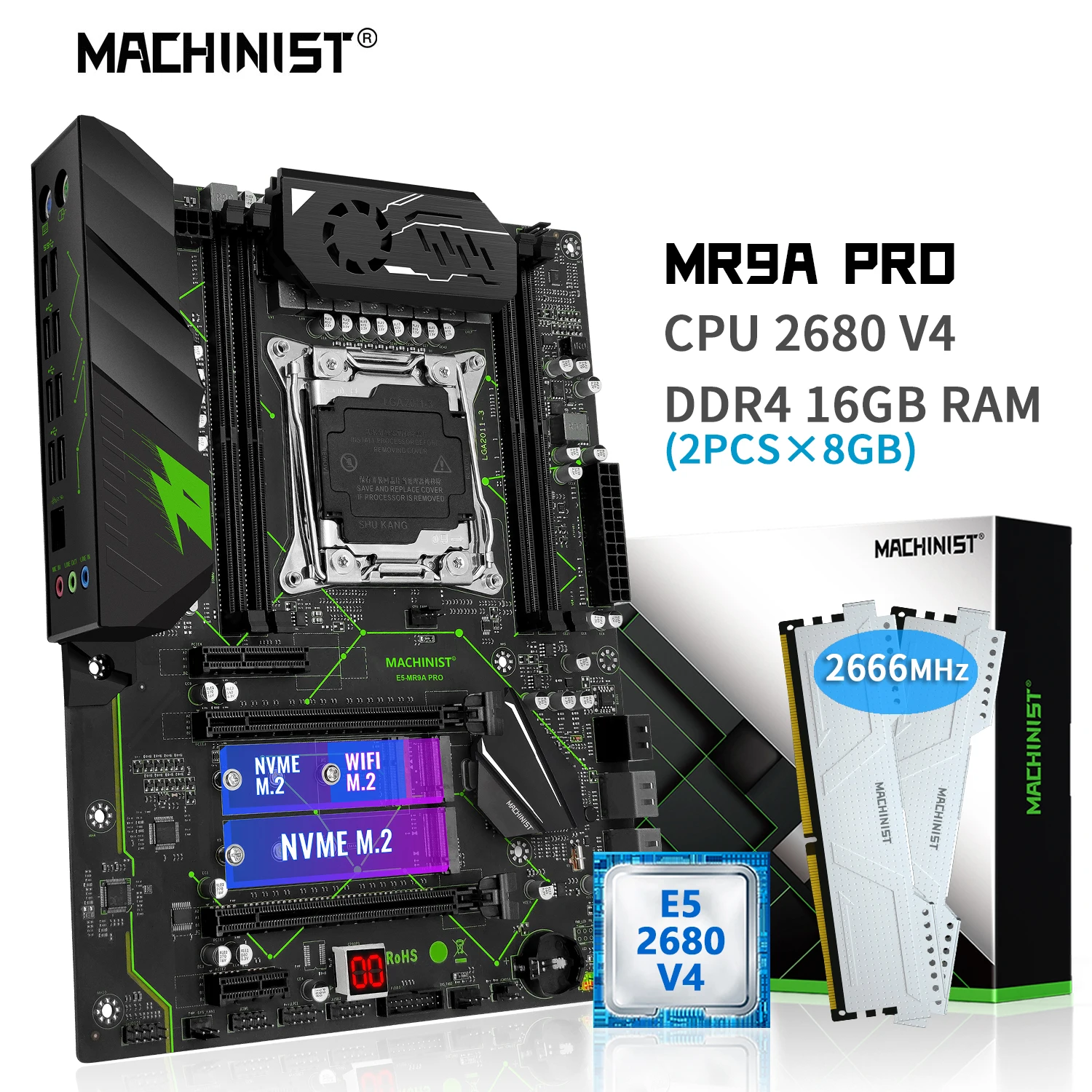 

MACHINIST X99 Motherboard Combo Kit LGA 2011-3 Xeon E5 2680 V4 CPU Processor 16GB DDR4 RAM 2666MHz NVME M.2 WIFI USB3.0 MR9A PRO