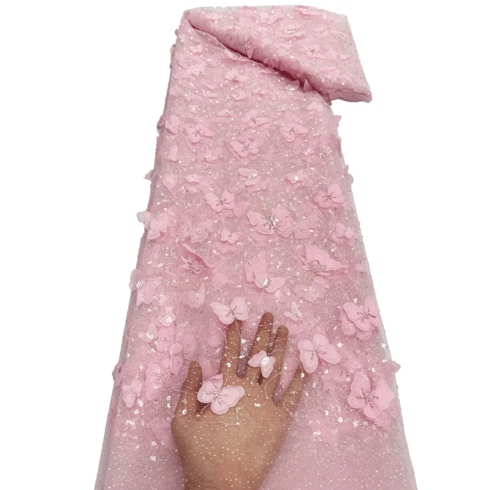 ثلاثية الأبعاد فراشة شبكة مطرز أقمشة الدانتيل 2025 النساء 5 ياردة مادة الدانتيل الأفريقي أنيقة مطرز صافي الدانتيل فساتين الزفاف الترتر