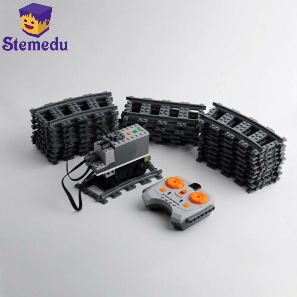 

DIY Train Motor Set IR Remote Receiver AAA Battery Case LED Strip Rail Tracks compatible with 88002 city train PF MOC Blocks