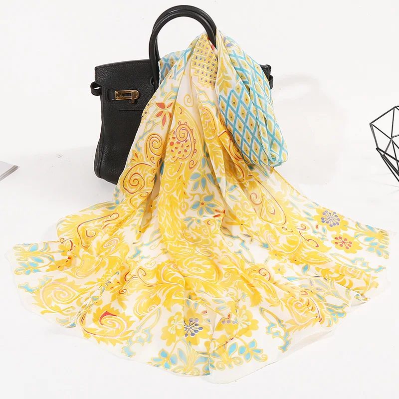 2024 Fashion Printed Floral Chiffon Hijab Scarf Women Pareo Lady Bandanas Beach Towels Summer Muslim Veil Wrap Female Foulard