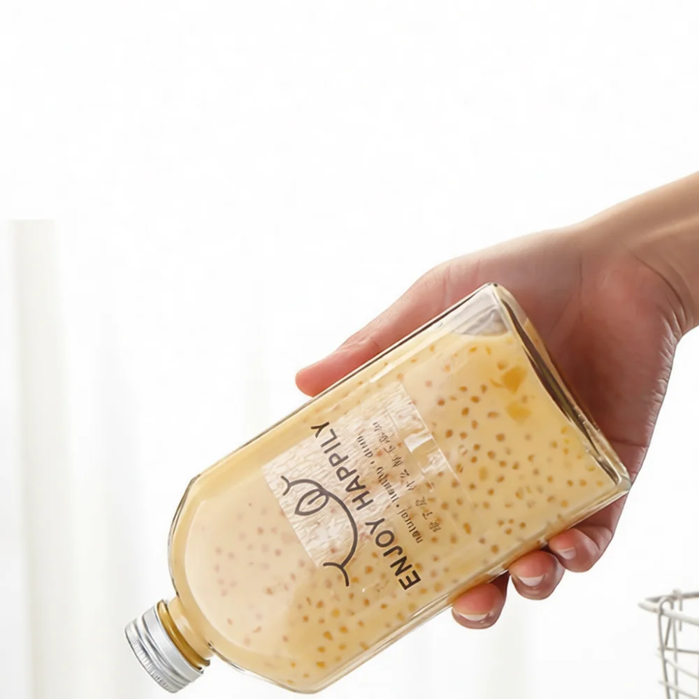 Versatile Glass Container For Home Brewing Coffee Milk Beverage Storage Flat Design Creative Portable Drink Jar
