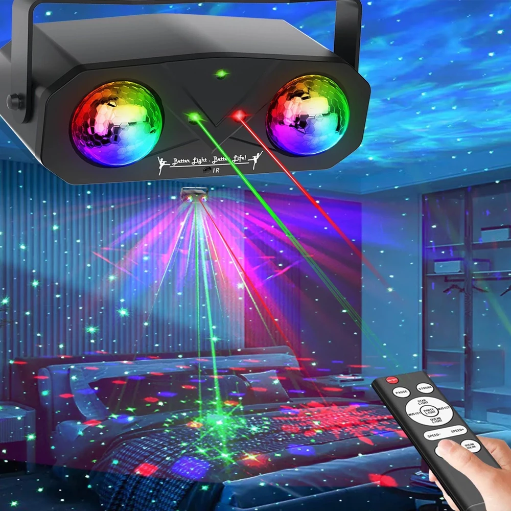 DJ Disco Lights Party Lights 3 in 1 Strobe Star Ocean Wave Projector with Remote Control for Bar Birthday Wedding KTV Christmas