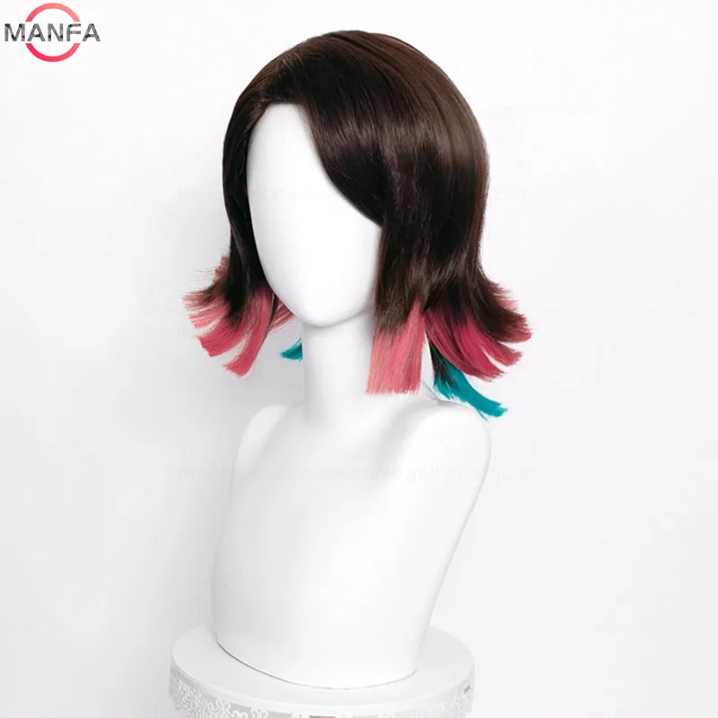 

Парик для косплея Enmu Dream, короткий парик смешанного цвета, термостойкие синтетические парики аниме + шапочка для парика