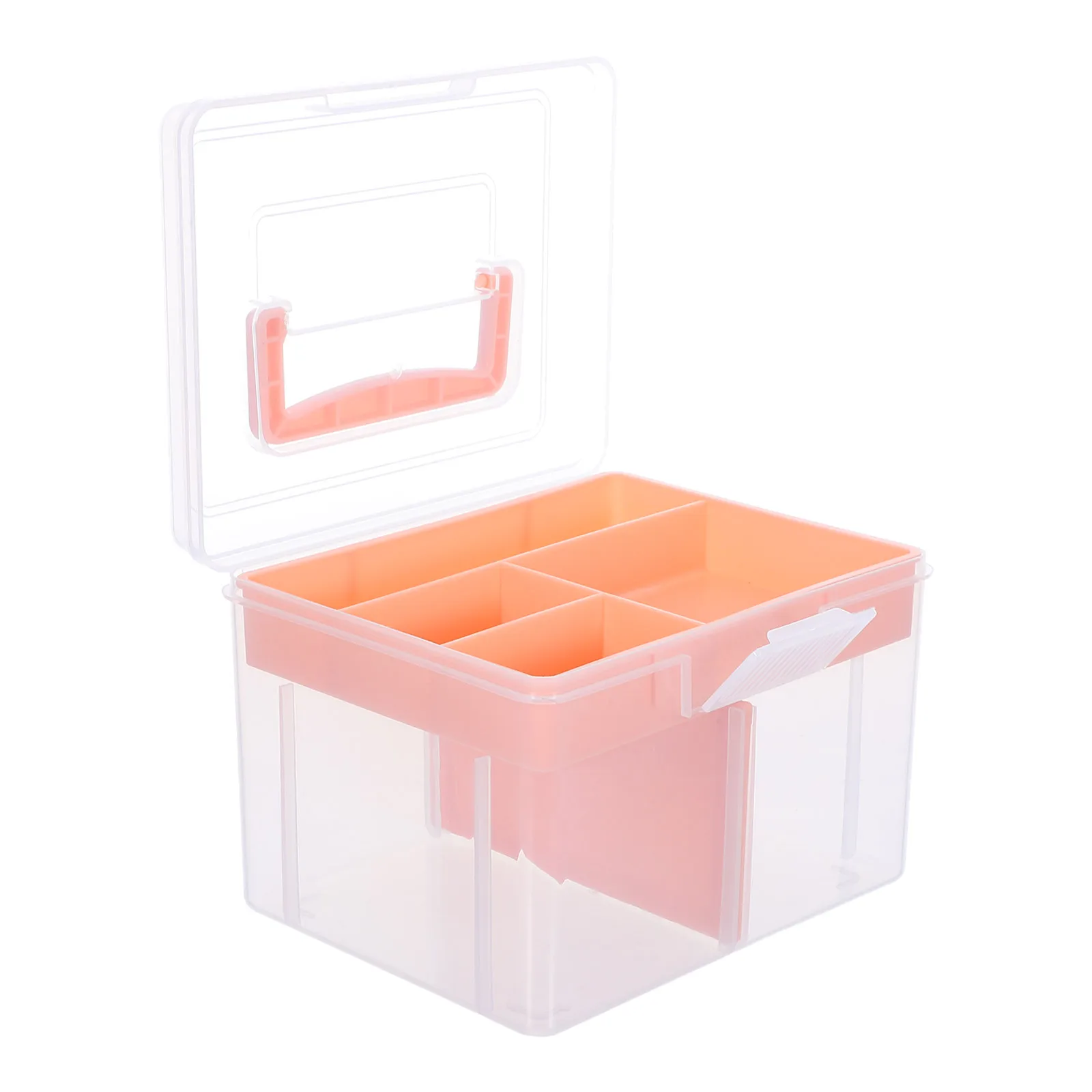 

Plastic Storage Box Removable Tray Double Layer Compartmentalized Design Durable Transparent Lid Portable Organizer For