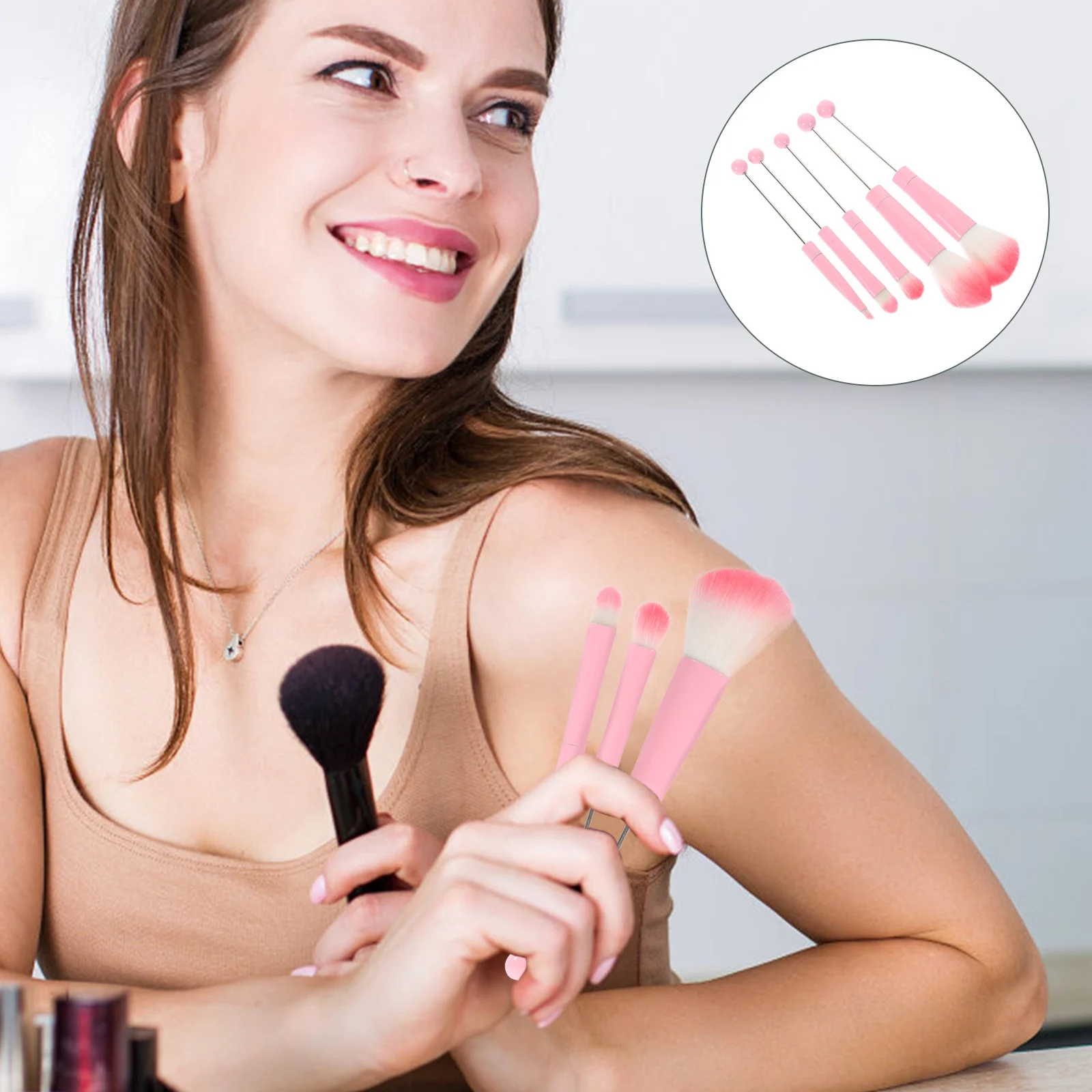 مجموعة فرش مكياج مكونة من 5 قطع، مجموعة فرش للنساء، كريم الأساس وأحمر الخدود، أدوات تجميل الوجه، فرشاة مكياج محمولة #3