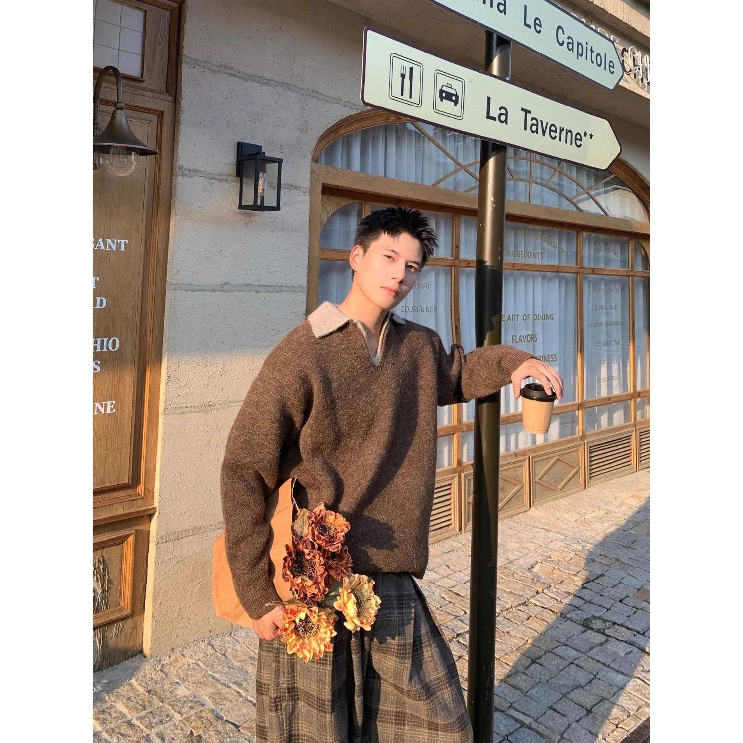 

Fur Collar Pullovers Orange Mens Fresh Style Young Available Unique Detail Boys' Aesthetic Look Performance Life Cool Trendy Top