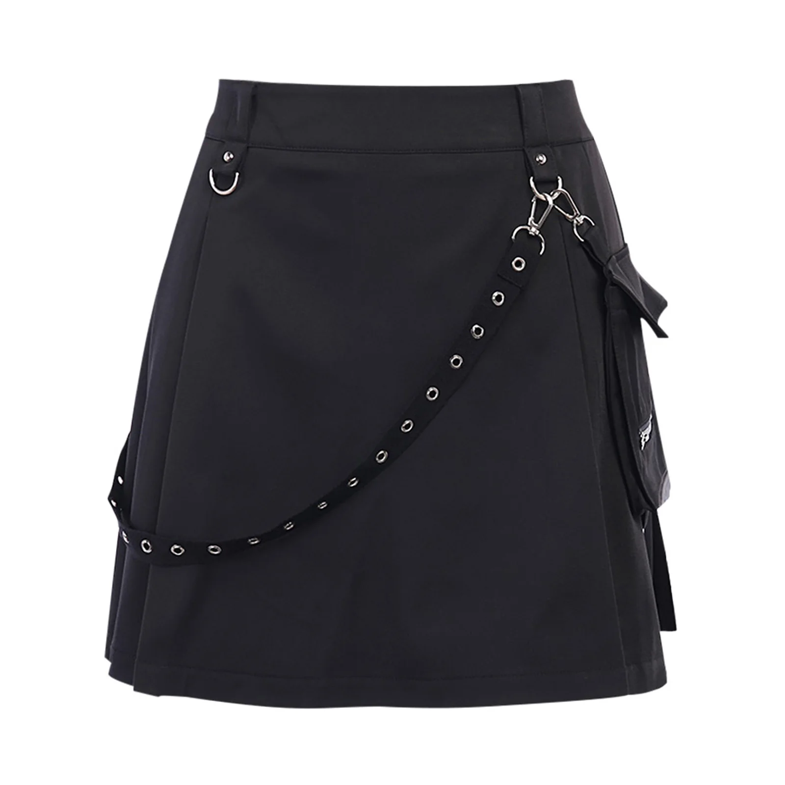 Women Gothic Punk Mini Skirts Y2k Emo Girl High Waist Harajuku Aesthetic Cargo Skirt with Pocket Streetwear