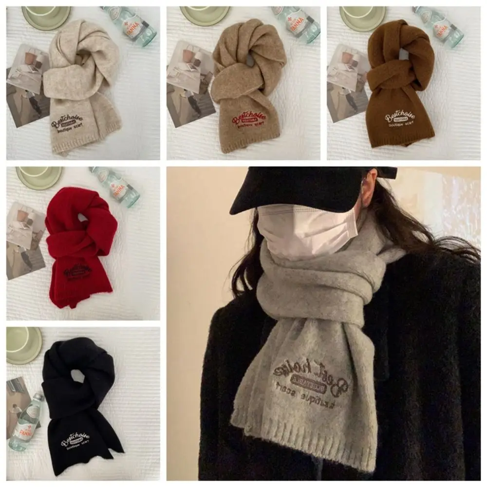 

Warm Wrap Women Scarf Apparel Accessories Letter Embroidery Korean Style Scarf Bandana Pashmina Sweater Tops