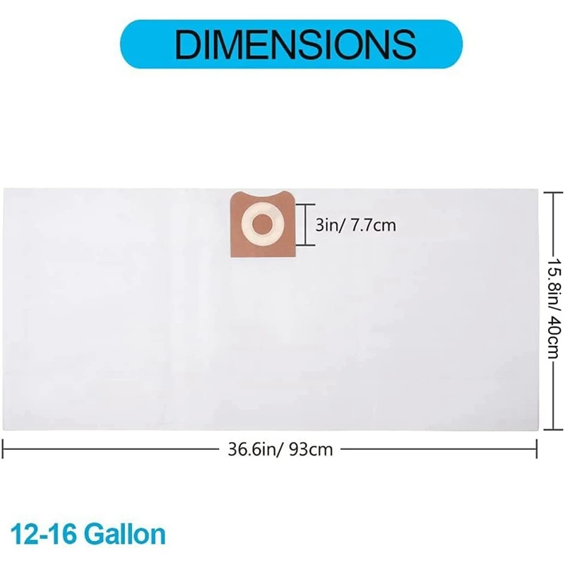 Reemplazo de bolsas de polvo de alta eficiencia para RIDGID, bolsas de filtro de vacío húmedo/Seco, 12 a 16 galones, VF3502