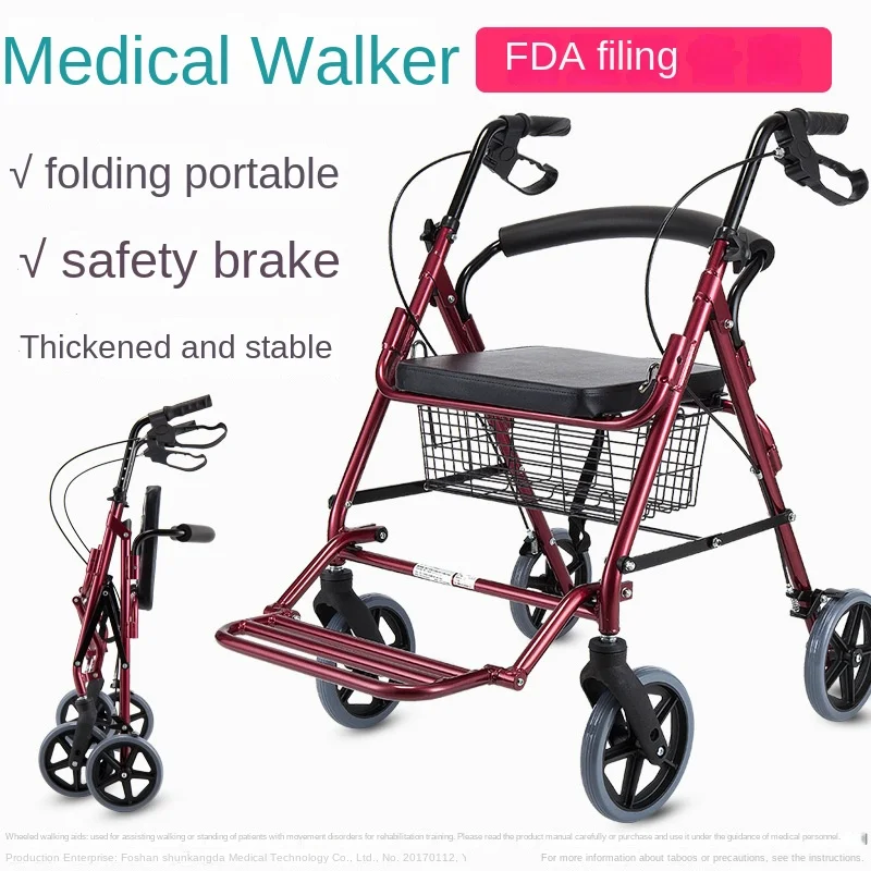 Foldable and Portable Elderly Walker Multi-Function Rollator Can Sit Walking Aids