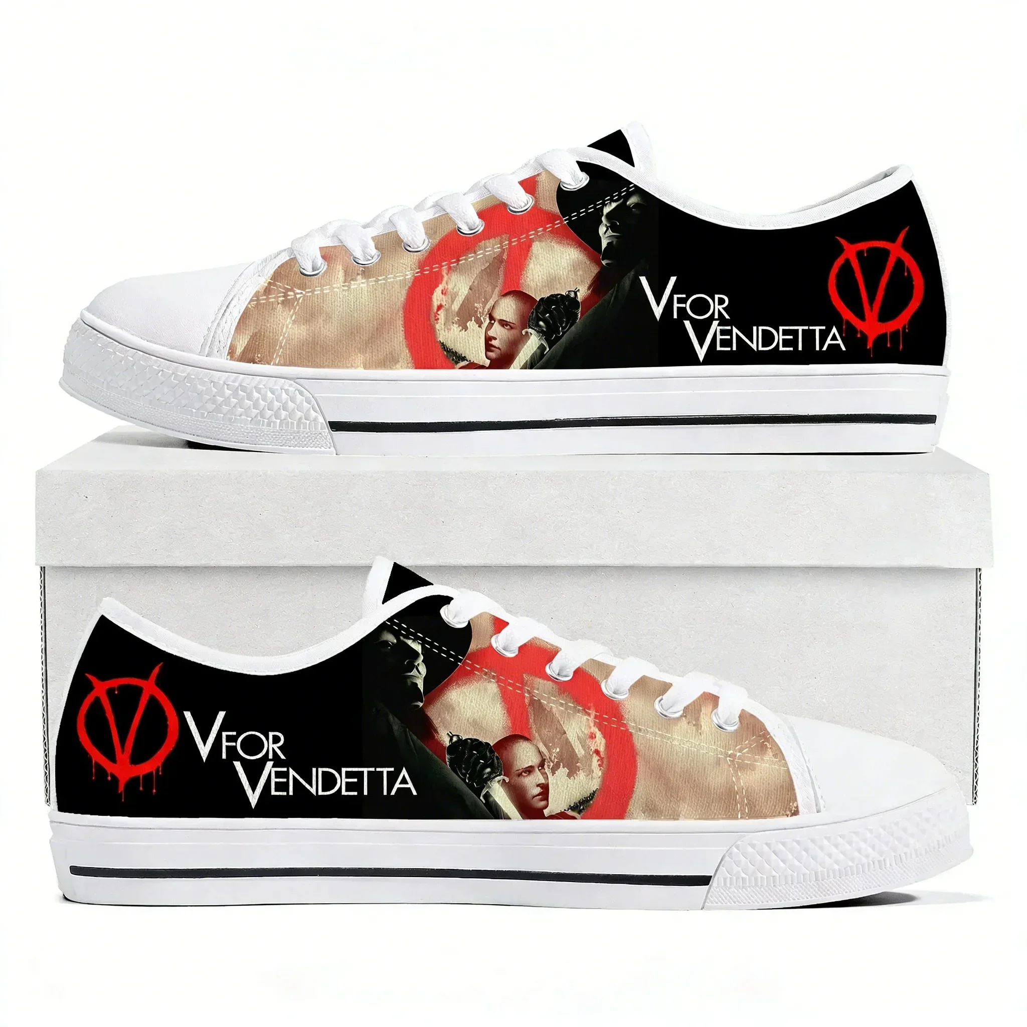 V for Vendetta Movie Low Top Sneakers Mens Womens Teenager High Quality Canvas Sneaker Couple Casual Shoes Custom Made DIY Shoe