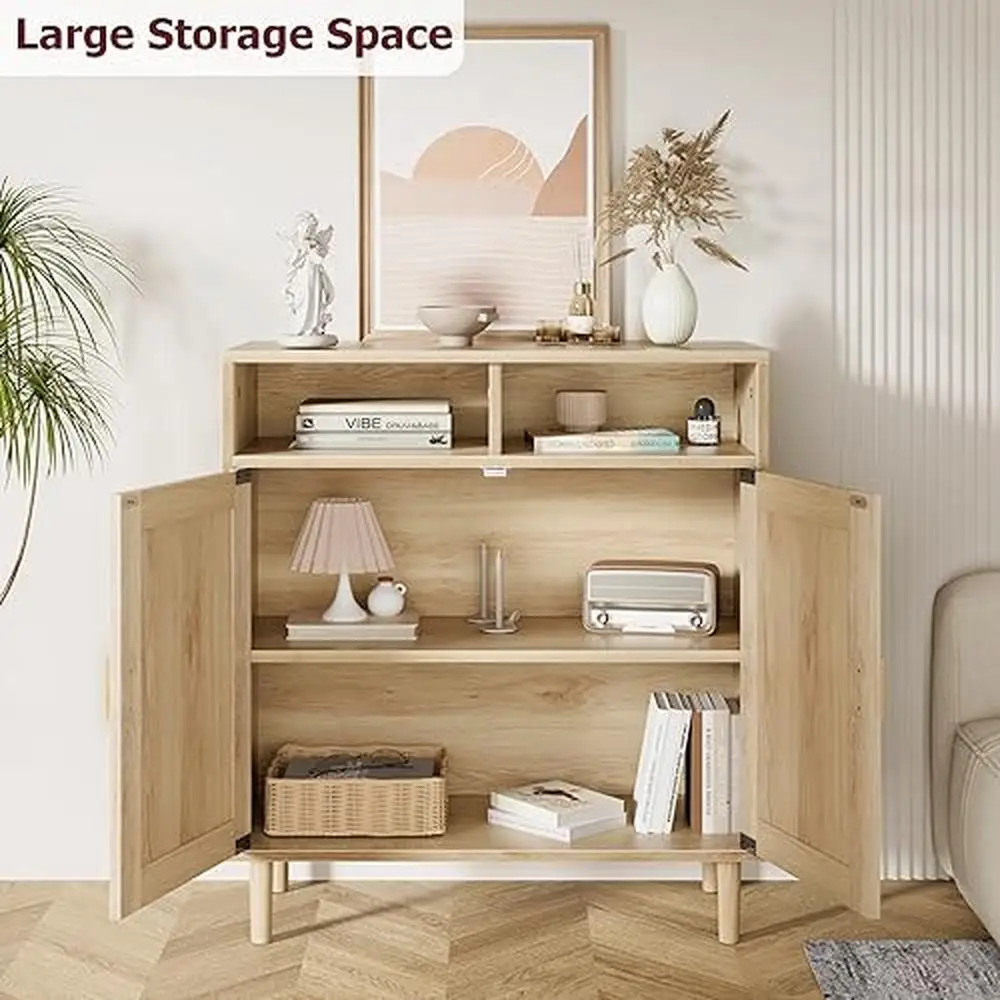 Modern Rattan Sideboard Buffet Cabinet 2 Doors/Shelf Accent Table Living Room Entry Hallway Storage