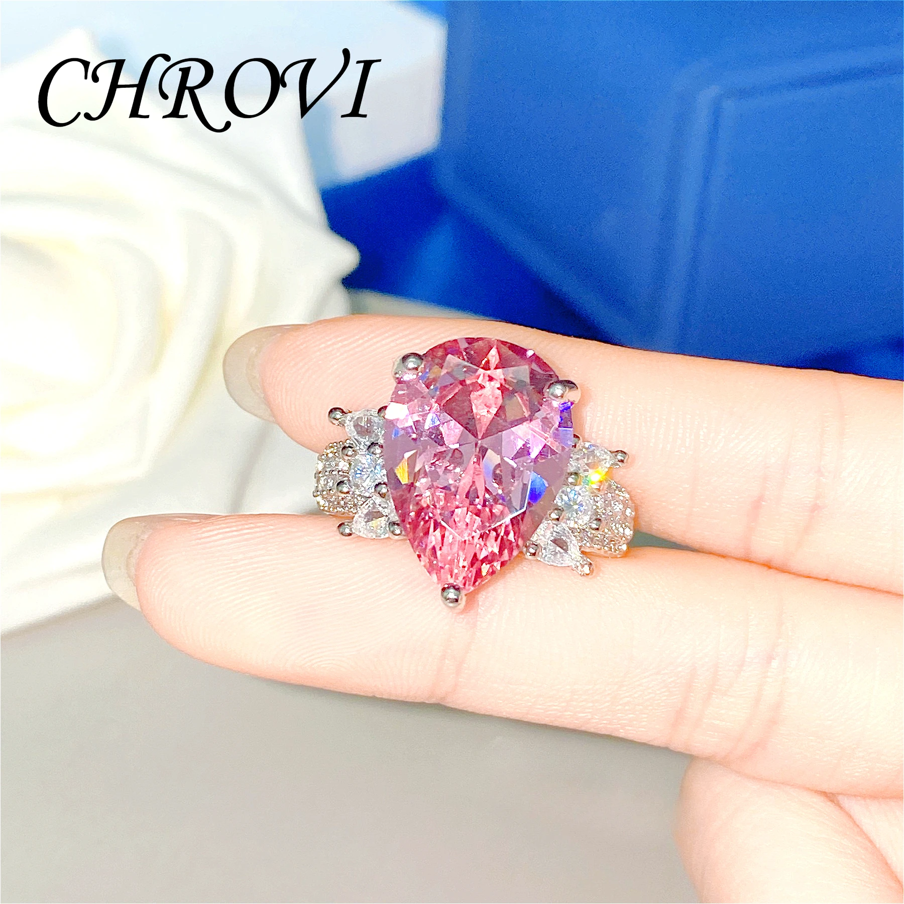 925 Sterling Silver Personalized Large Gemstone Pink Diamond Women's Ring, Niche Design, Light Luxury, Vintage