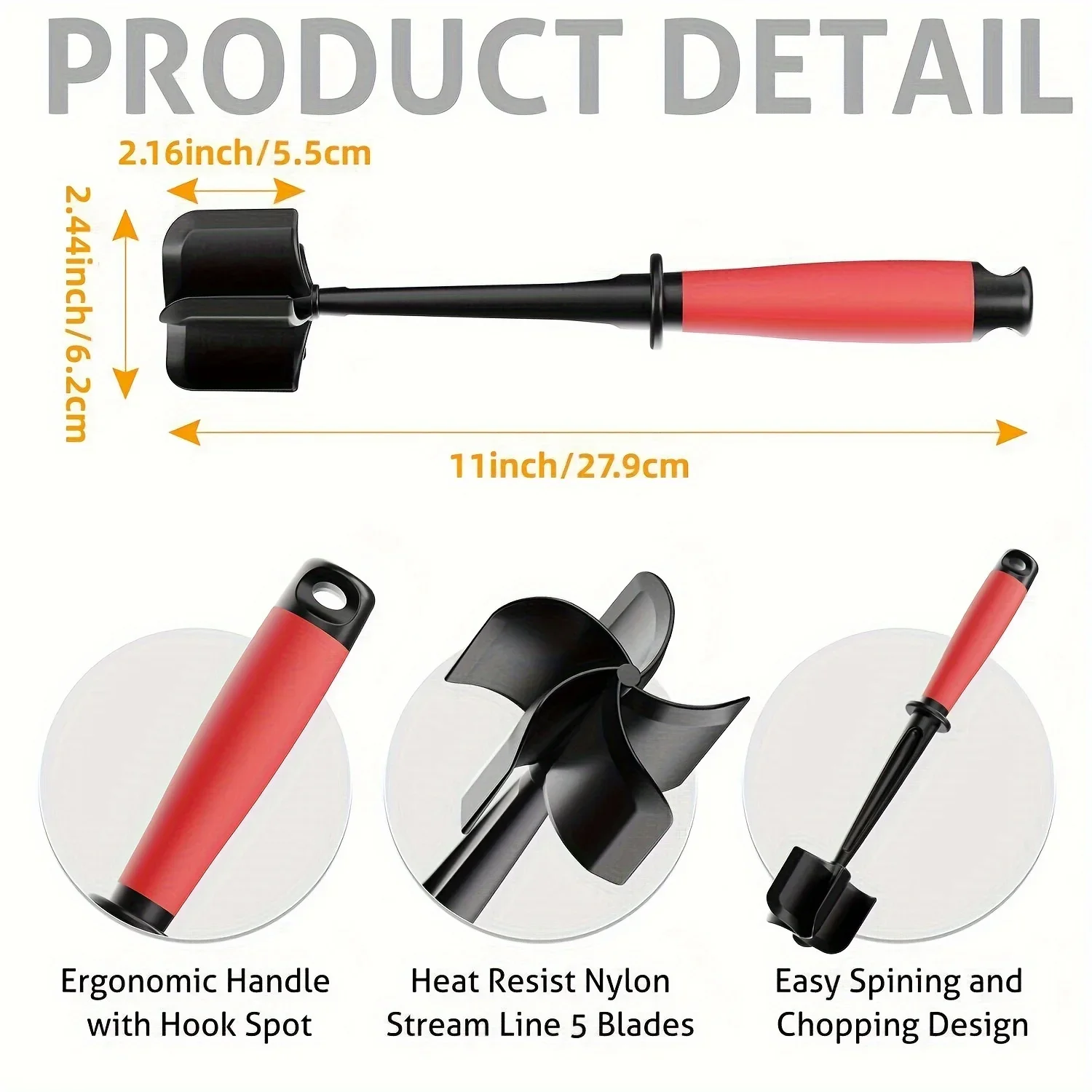 مفرمة لحم ومهراسة |   5 شفرات شديدة التحمل للبرغر/البني الهاش |   آمن للاستخدام في غسالة الأطباق غير لاصقة مع قبضة مقاومة للحرارة