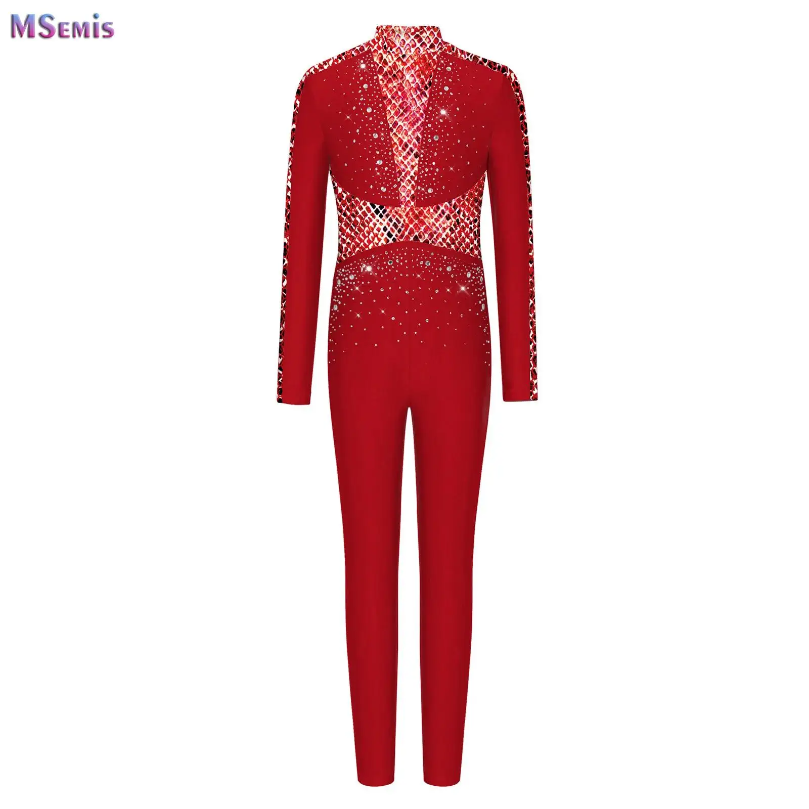 

Детский балетный комбинезон для девочек с длинными рукавами, блестящими пайетками и стразами, гимнастический купальник-боди для выступлений