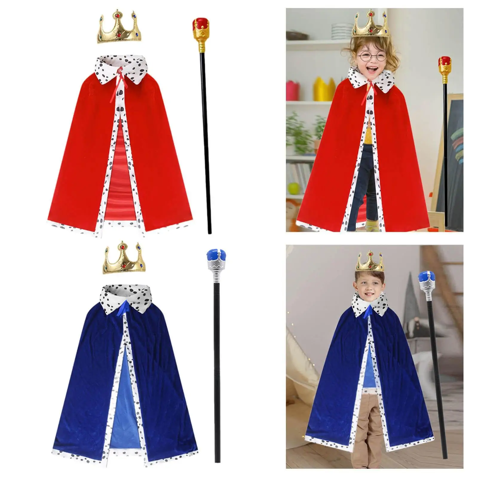 King Robe Crown Costume Set with Stick Sturdy King Cape for Kids Adults Teen