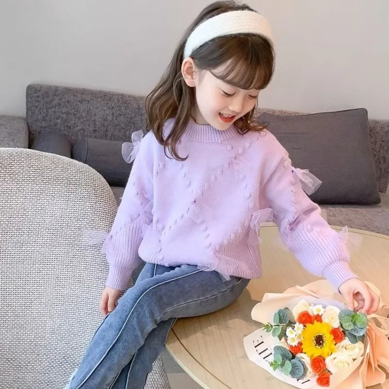 

Свитер для девочек на осень/зиму, модный универсальный детский бархатный вязаный свитер, нижняя рубашка для девочек, милый вязаный свитер