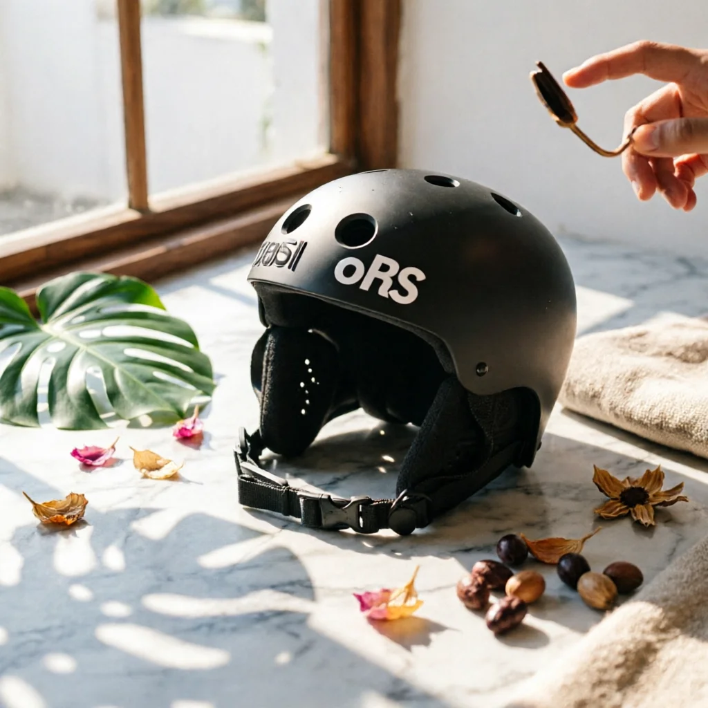 Ocean Helmet Hard-Shell unobstructedFace Helmet Head Protector Adjustable Strap Long-Lasting Construction for Surfing