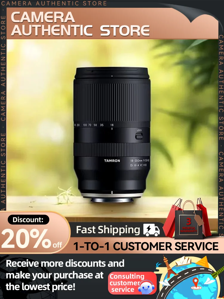 Tamron 18-300mm F3.5-6.3 Di III-A VC VXD APS-C Lente de zoom grande angular para câmera sem espelho para Sony ZVE10 A6700 Fujifilm XT5 18 300