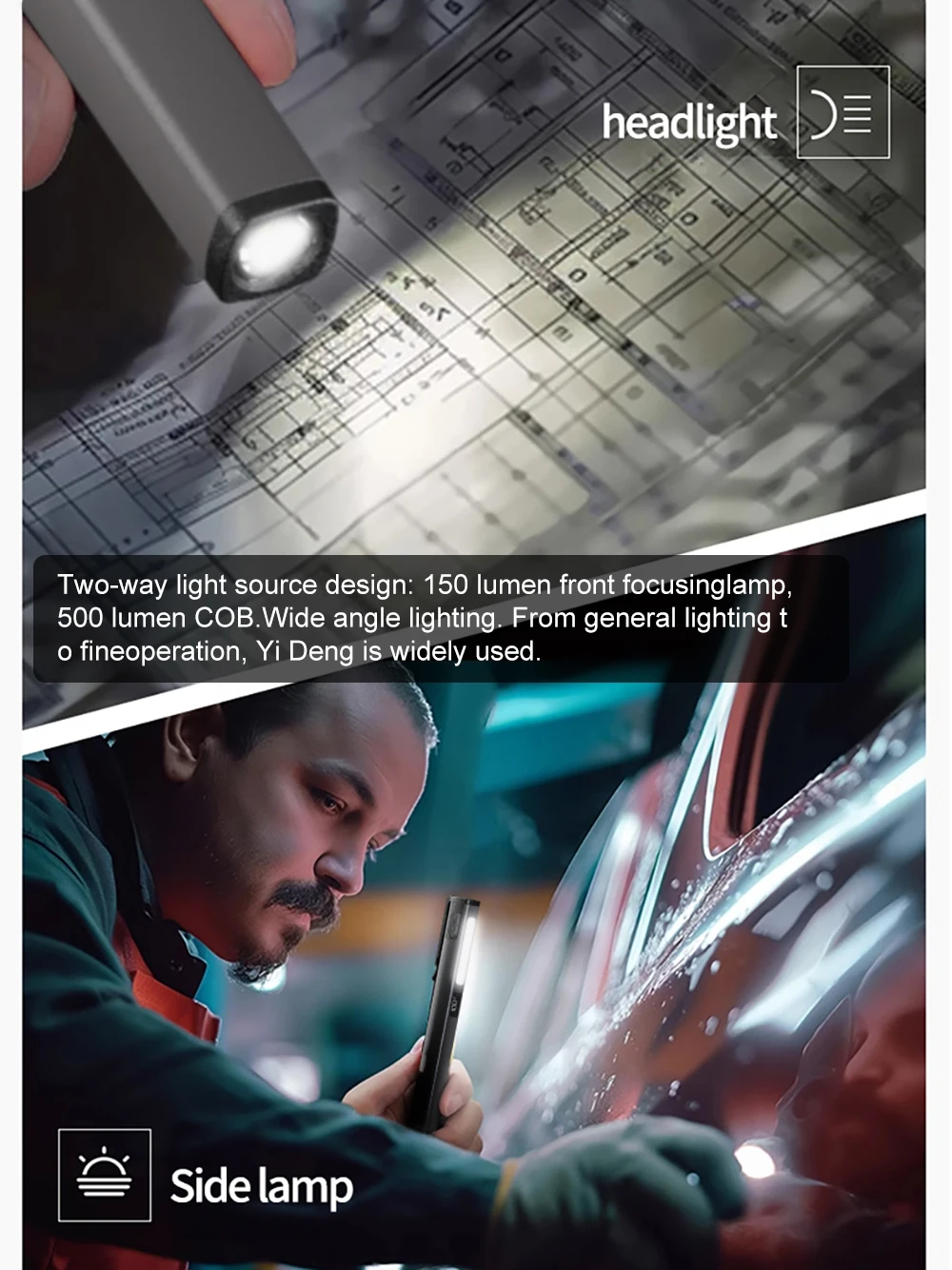 قابلة للشحن القلم ضوء مصباح يدوي Led القلم مصباح جيب ضوء للتخييم العمل إصلاح في الهواء الطلق صغيرة صغيرة Cob ضوء المغناطيس