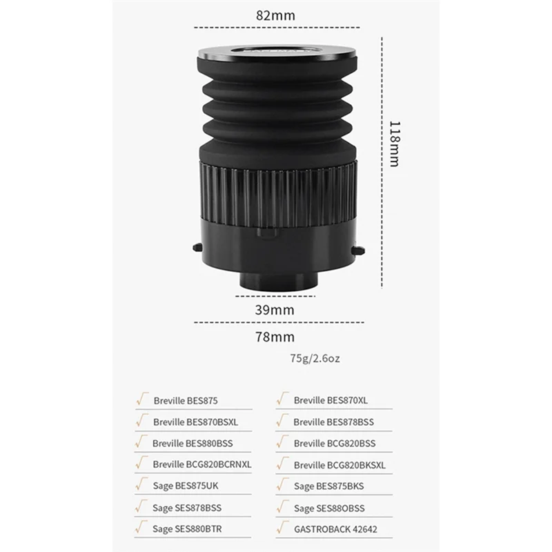 M17K Adecuado para Breville Contenedor de polvo para soplar Molinillo de café Contenedor de granos soplado de aire Tolva de dosificación con fuelle (cubierta de metal)