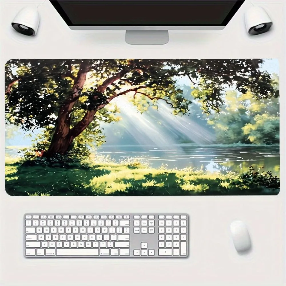 Tapis de souris Riverbank Scenery Landscape - Base en caoutchouc souple antidérapante - Impression lumineuse et naturelle - Tapis de souris gaming XXL