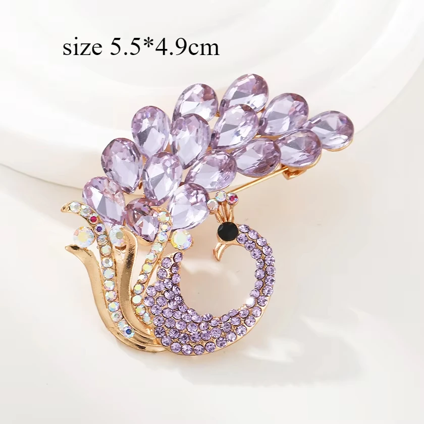 Delicate Cubic Zirconia Phoenix Brooches Elegant Purple Crystal Bird Peacock Brooch Pin for Woman Trendy Badges Jewelry Buckles
