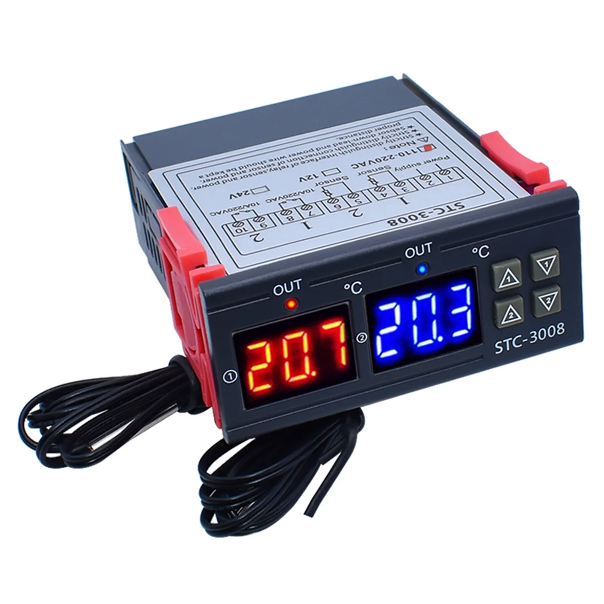 ABAN Dual Digital -3008 Temperature Controller Two Relay Output Thermostat Heater with Probe Temperature Controller,B