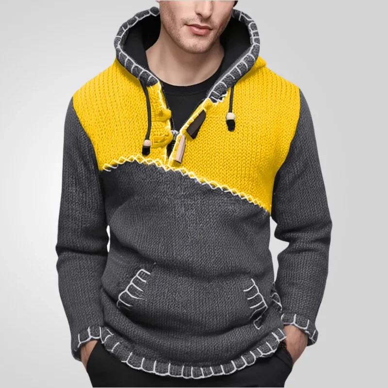 Pullovers Men Sweatshirts Sweaters Pockets Casual Loose Splice Hooded Knitted Drawstring Regular Thick Tops Autumn Winter