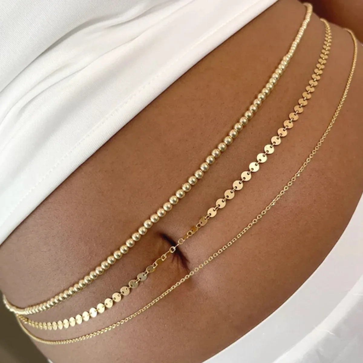 

Stylish and Sexy Metal Sequined Chain Waist Chain, Beach Simple Geometric Round Bead Body Chain Women's Chain