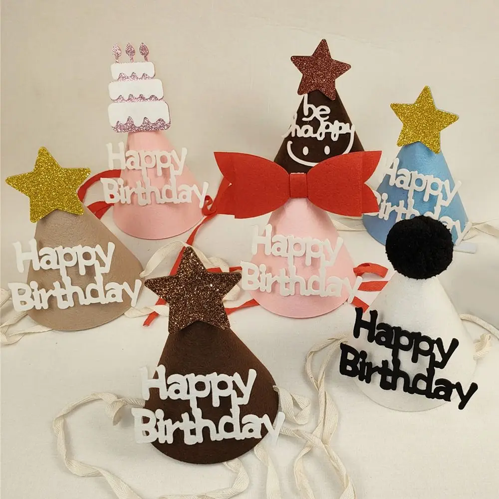 Creative Happy Birthday Hat Cute Bowknot Cone Headband Cap DIY Handmade Party Decor Photo Prop For Adult Kids Cake ornament