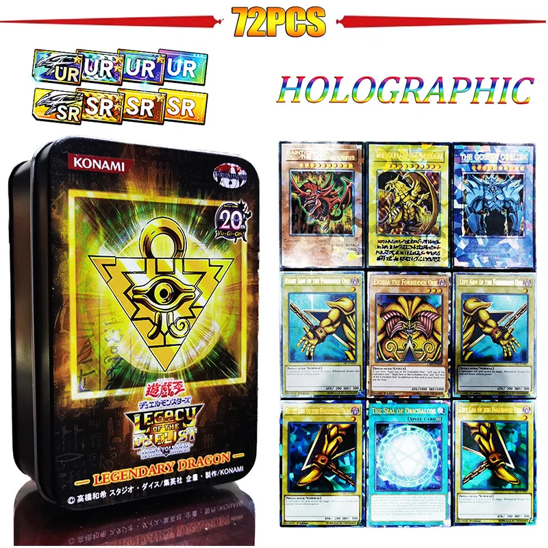 72Pcs Yugioh  with Tin Box Yu Gi Oh  Holographic English Cards Pro White Dragon Duel Game Collection Card Kids Toy Gift