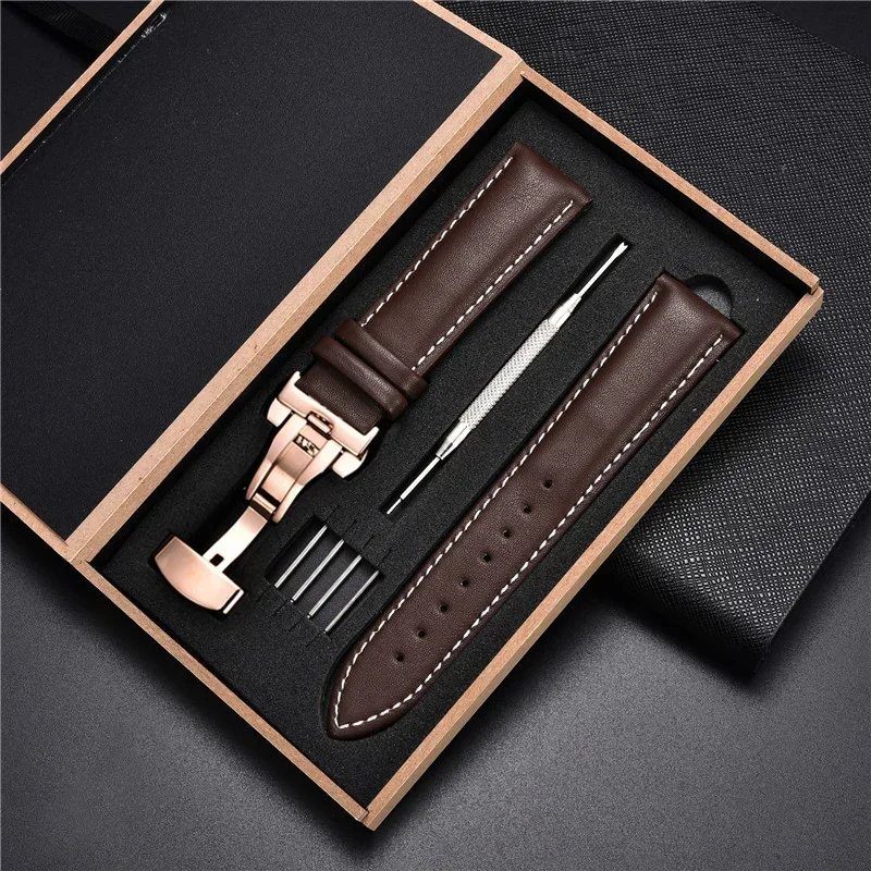 Echtes Lederarmband 18 mm 20 22 24 mm Uhrenarmband Automatische Schmetterlingsschnalle Herren- und Damen-Business-Armbanduhr mit Box-Handgelenkgürtel – Detail 17